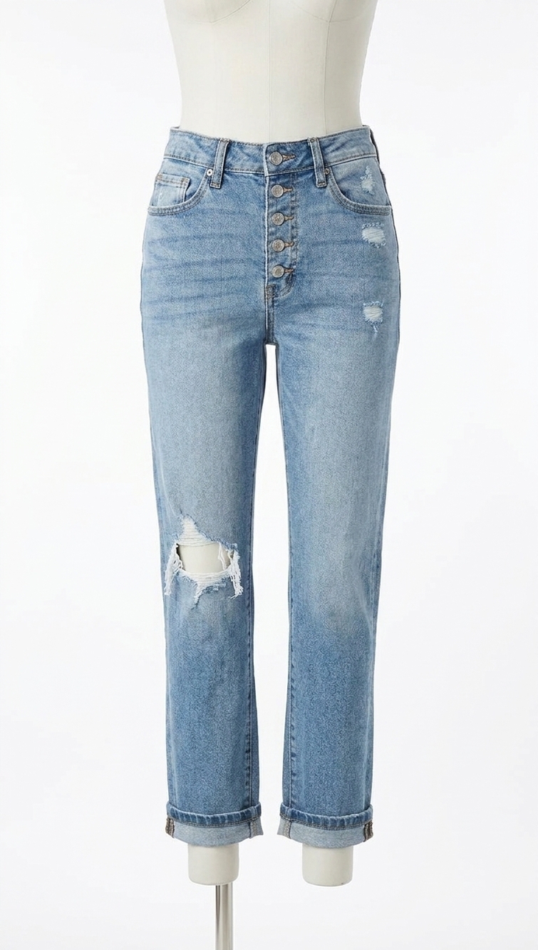 NEW KANCAN single cuff mom jeans in blue